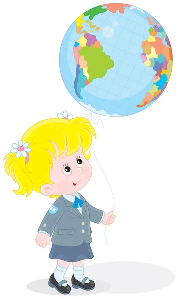 Schoolgirl met een globe - ballon — Stockvector