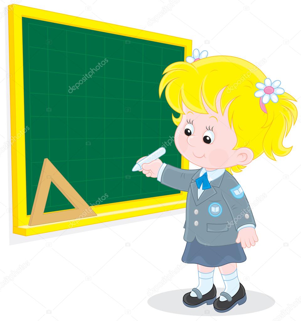 Schoolgirl writes on the blackboard