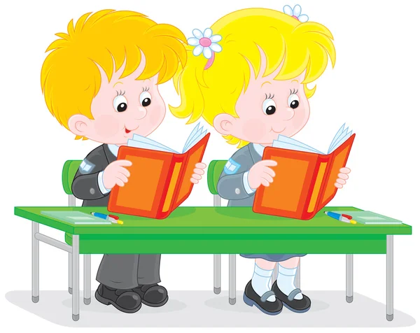 Schoolchildren read at a lesson — Stock Vector