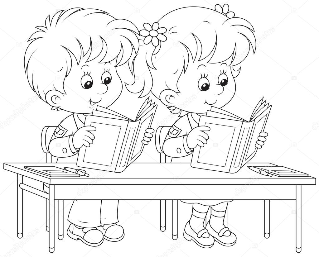Schoolchildren read at a lesson