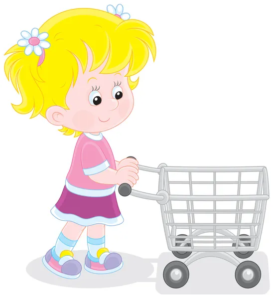 Fille avec un chariot d'achat — Image vectorielle