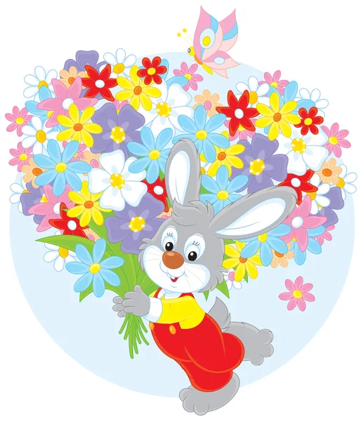 Coniglietto con fiori — Vettoriale Stock