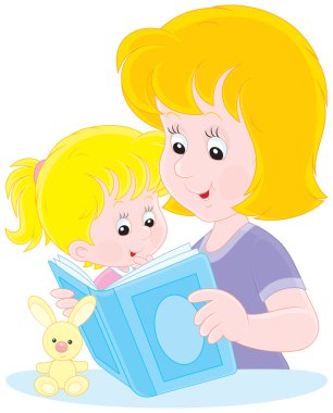 Anne ve kızı okuyor.