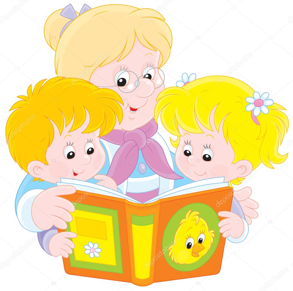 Grandma and grandchildren reading