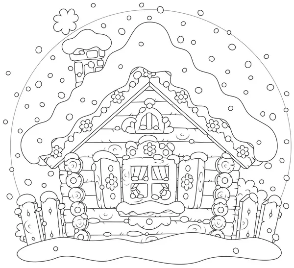 Cabaña de troncos en nieve — Vector de stock