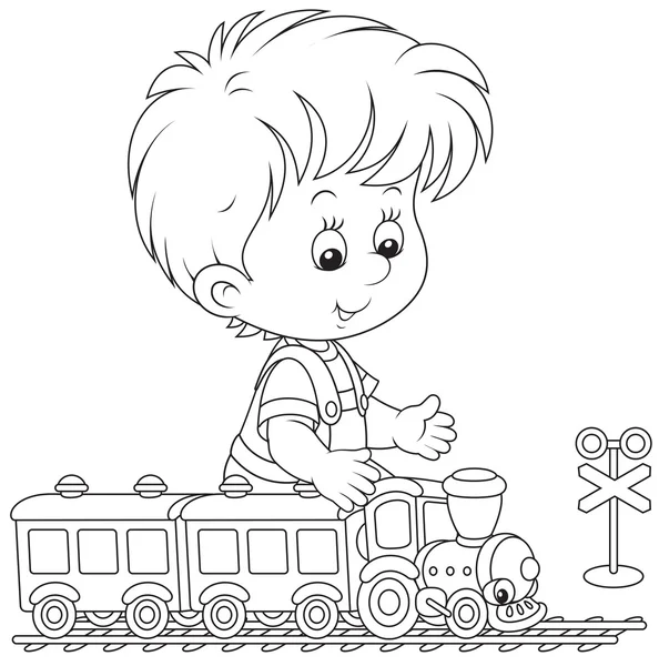 Niño jugando con un tren — Archivo Imágenes Vectoriales