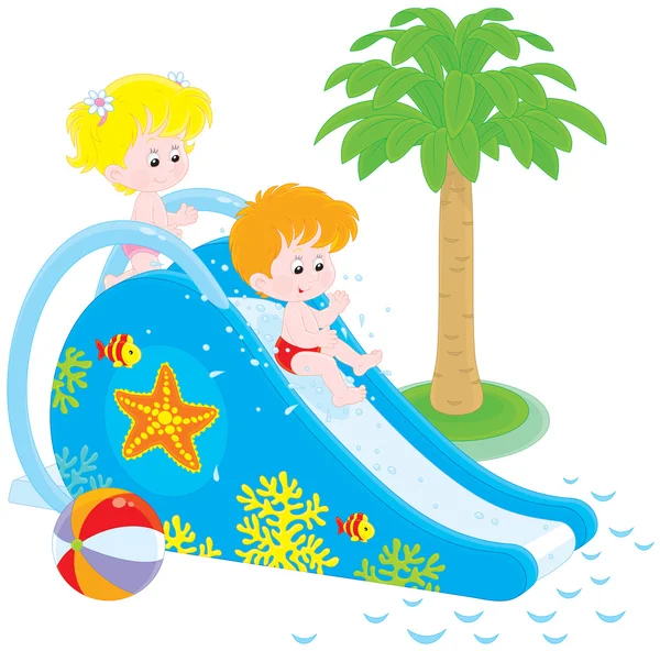 Children on a waterslide — Stock Vector