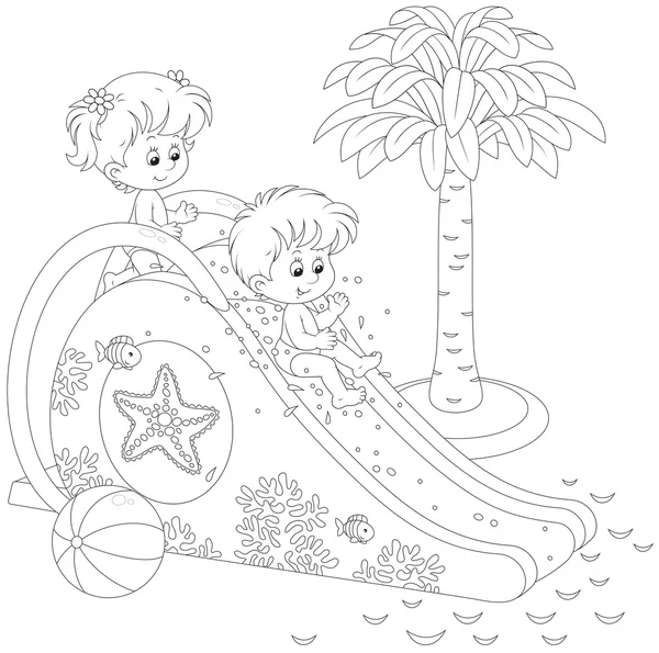 Children on a waterslide — Stock Vector