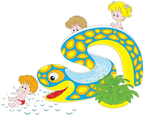 Children on a waterslide — Stock Vector