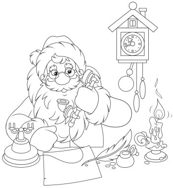 Santa Claus calling on the phone clipart