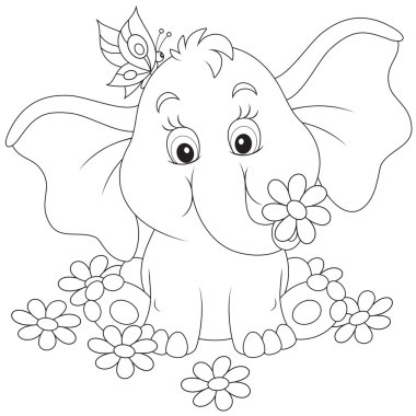 Little elephant with flowers clipart