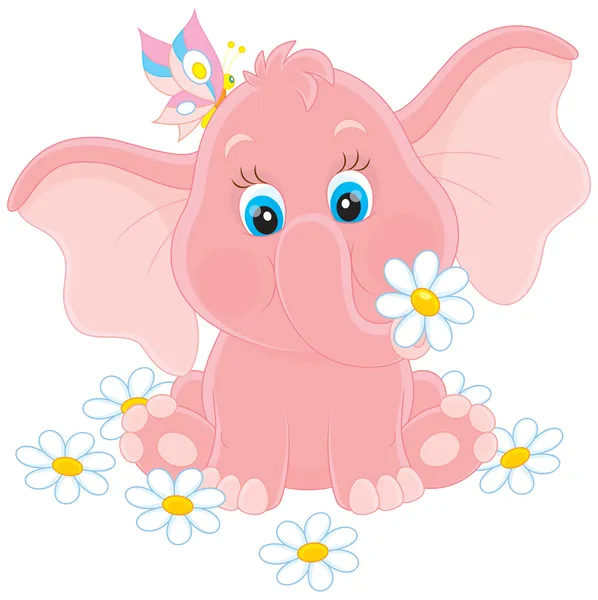 Little elephant with flowers — Stock Vector