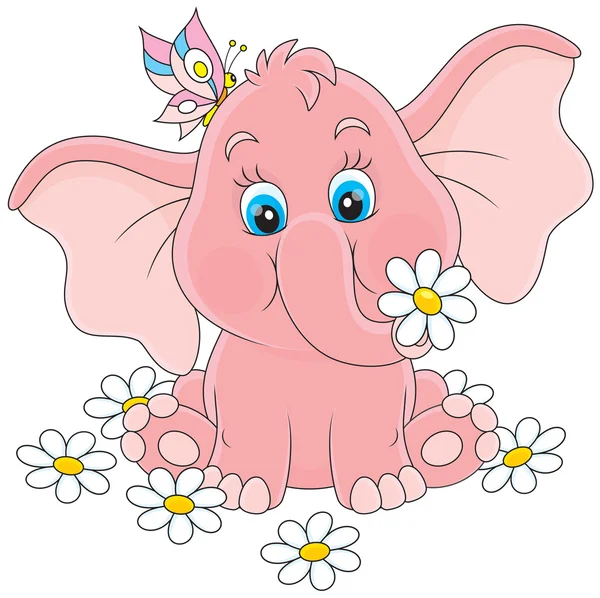 Kleine olifant met bloemen — Stockvector