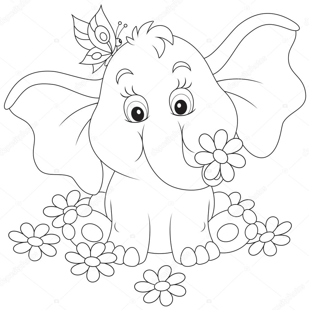 Little elephant with flowers