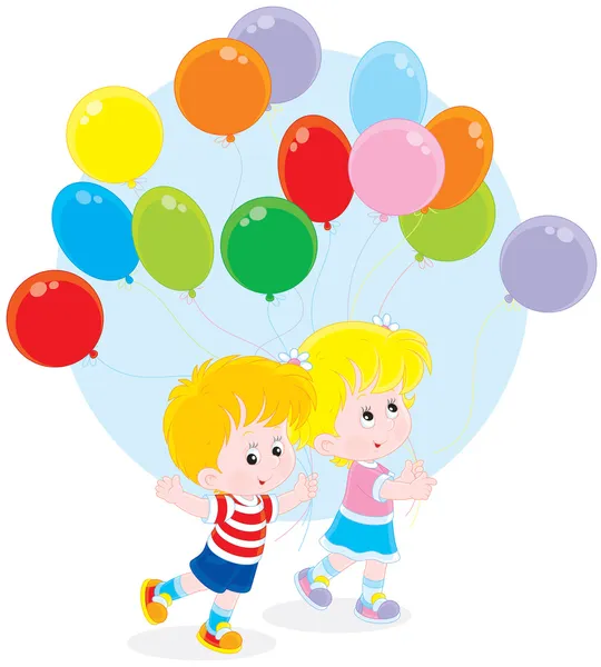 Enfants avec des ballons colorés — Image vectorielle