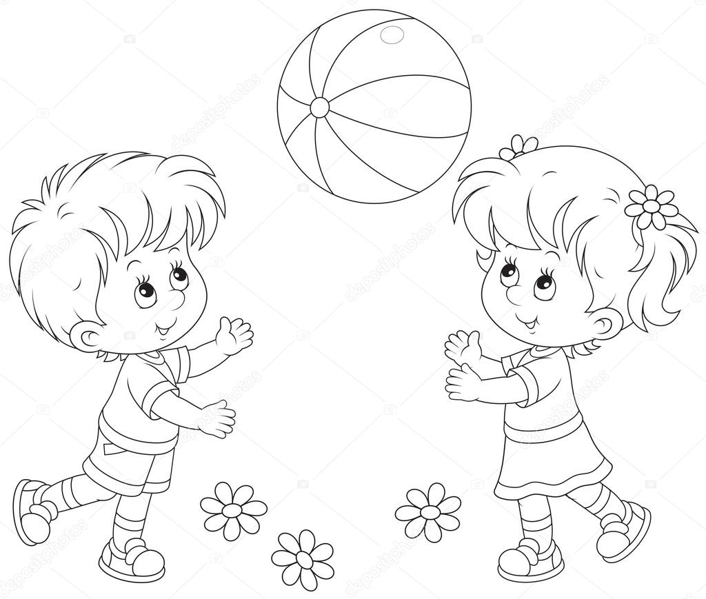 Crianças Pequenas Brincando Com Brinquedos Berçário Ilustração Vetorial Preto Branco imagem vetorial de AlexBannykh© 238075284