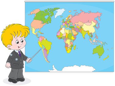 schooljongen op een wereldkaart