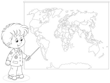 schooljongen op een wereldkaart