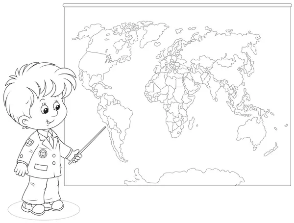 Schoolboy at a World map — Stock Vector