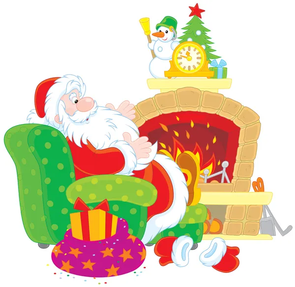 Santa Claus by a fireplace Stock Illustration