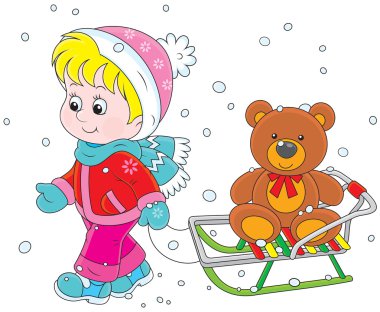 bir kızak ile çocuk