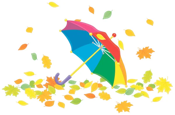 Toy Kids Umbrella Colorful Fallen Autumn Leaves Park Vector Cartoon — Stock Vector