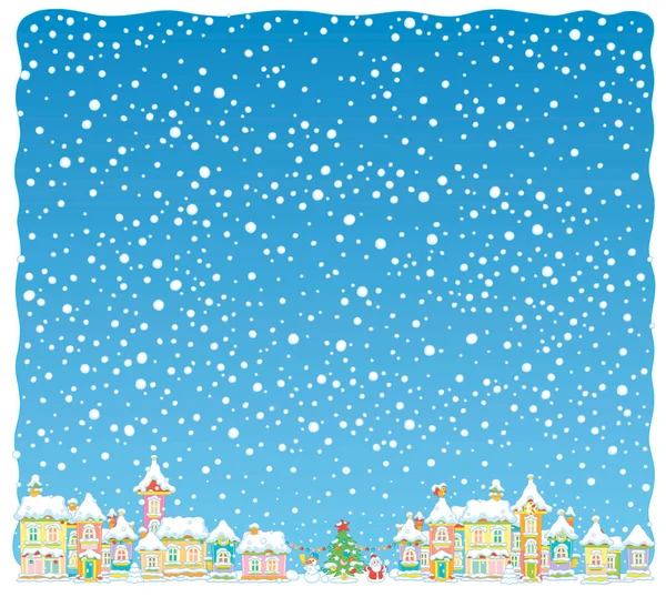 Fondo Navidad Con Nevadas Sobre Una Bonita Ciudad Pequeña Decorada — Archivo Imágenes Vectoriales