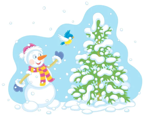 Αστείο Παιχνίδι Χιονάνθρωπος Φιλικό Χαμογελώντας Και Παίζοντας Ένα Χαρούμενο Μικρό — Διανυσματικό Αρχείο