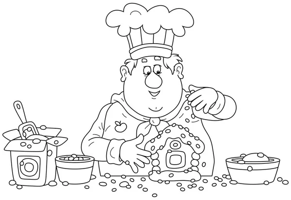 Αστεία Ζαχαροπλάστης Μάγειρας Ένα Καπέλο Σεφ Στέκεται Στο Τραπέζι Εργασίας Εικονογράφηση Αρχείου