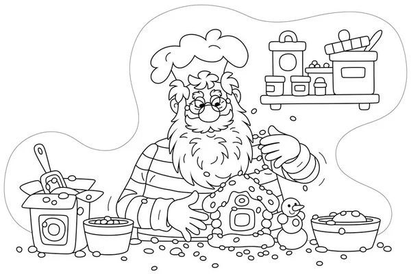 Pasticciere Babbo Natale Cappello Chef Piedi Sul Suo Tavolo Lavoro — Vettoriale Stock