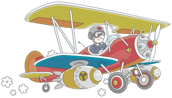 Aviador Brinquedo Pilotando Avião Guerra Antiquado Com Bombas Ilustração Desenho —  Vetores de Stock