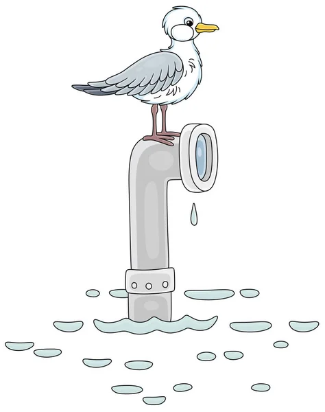 Drôle Mouette Curieuse Sur Périscope Sous Marin Surélevé Pleine Mer Illustration De Stock