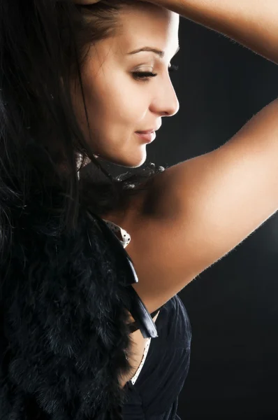 Brunette with black angel wings — Stock Photo, Image