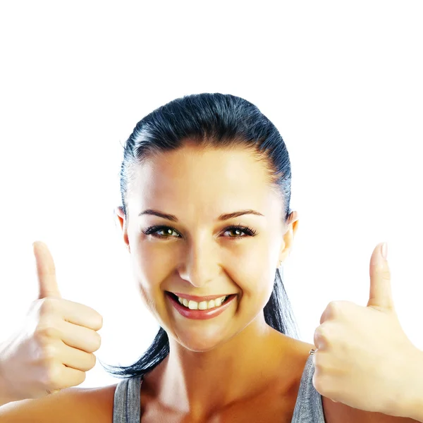 Model  with thumb up gesture — Stock Photo, Image