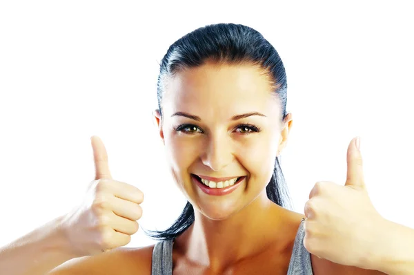 Model  with thumb up gesture — Stock Photo, Image