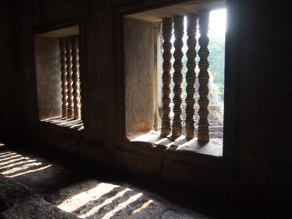 Windows in  Angkor Wat in Siem Reap, Cambodia.