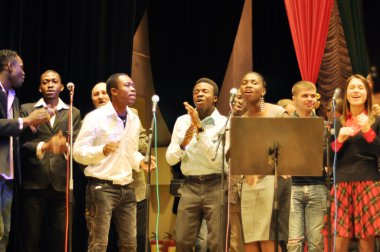 Christian singers perform at the concert dedicated to the 