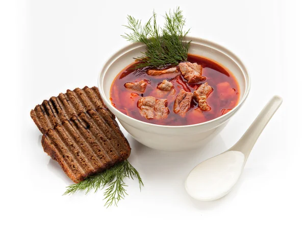 Borsch ucraniano, sopa de beterraba vermelha — Fotografia de Stock