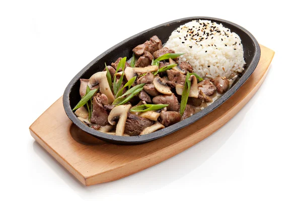 Pan with rice and meat — Stock Photo, Image