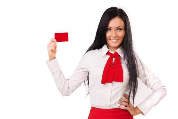Glad affärskvinna med bankkort — Stockfoto