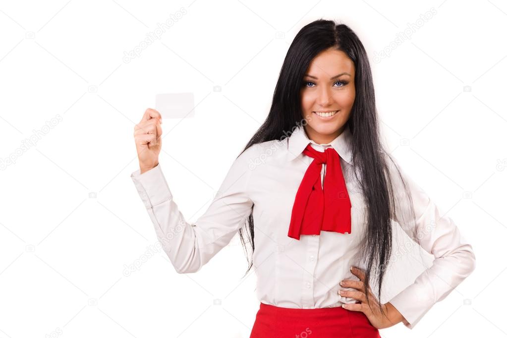 Happy business woman with bank card
