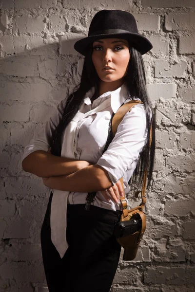 Retro detective girl — Stock Photo, Image