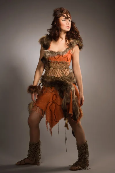 Woman in a fur suit of the amazon — Stock Photo, Image