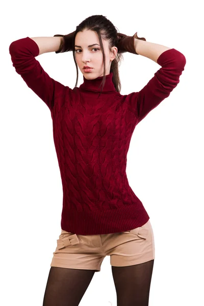 Fashionable girl in red over white — Stock Photo, Image