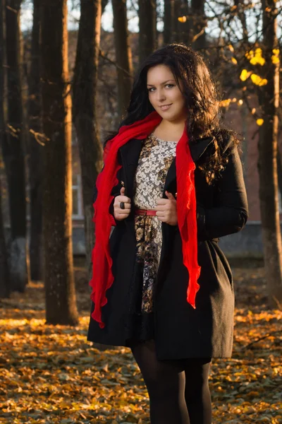 Mooie brunette in herfst park — Stockfoto