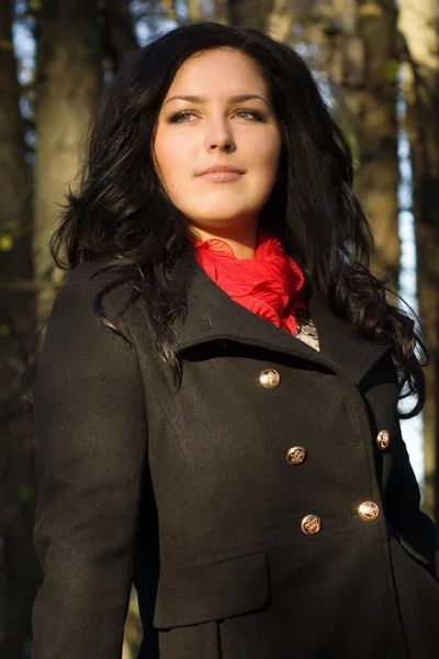 Pretty brunette in autumn park — Stock Photo, Image