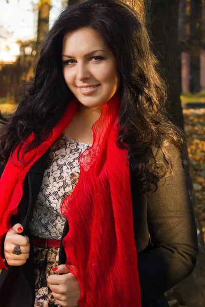 Pretty brunette in autumn park — Stock Photo, Image