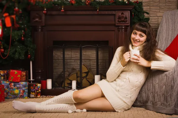 Young girl with Christmas gifts — Stock Photo, Image