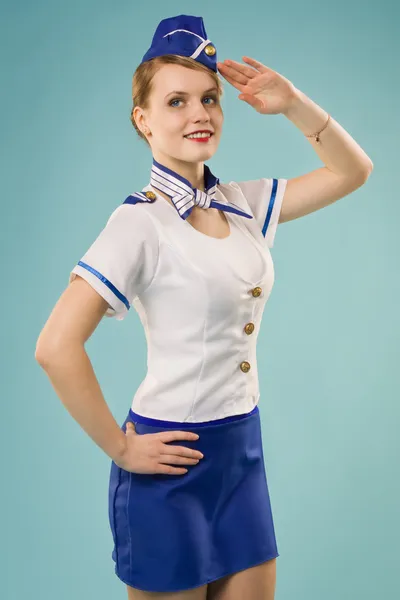 Porträt der schönen Stewardess Stockfoto
