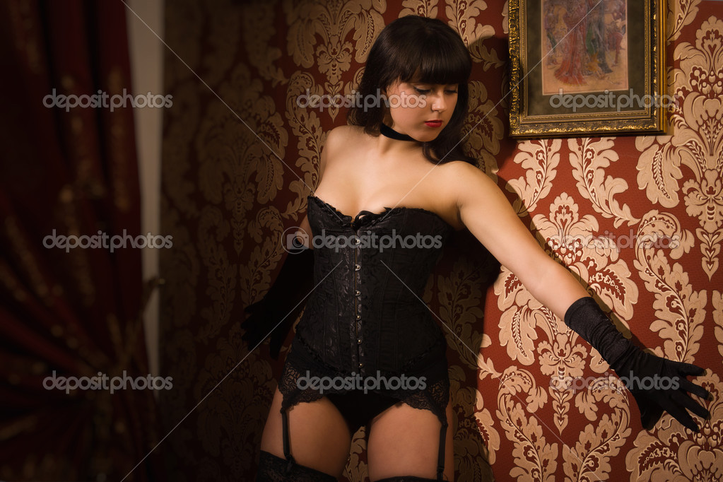 pin up girl style lingerie Red heel nylon lesbian picture